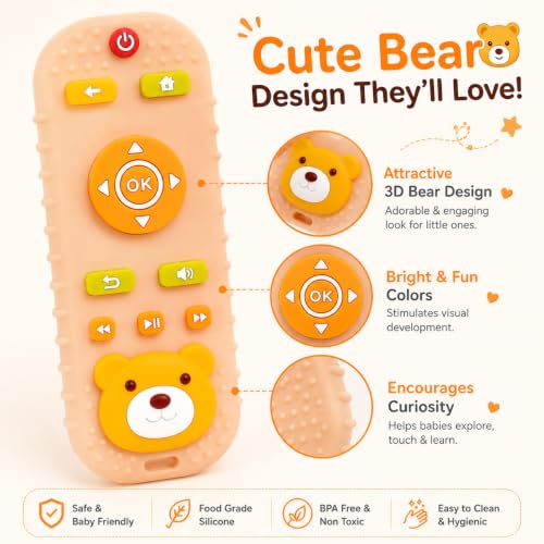 Image of CHICAGOZONE Premium Baby Silicone Teether Ring Toy - BPA Free Soft Teething Toy for Infants, Multi-Texture Sensory Chew Toy, Easy Grip Teether for Babies 3-12 Months, Cute Animal Design (Multicolor) (ORANGE PANDA)