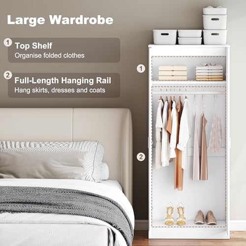 HOMCOM High Gloss 3 Piece Trio Bedroom Furniture Set Wardrobe + Chest Of Drawer + Bedside White - Image 5