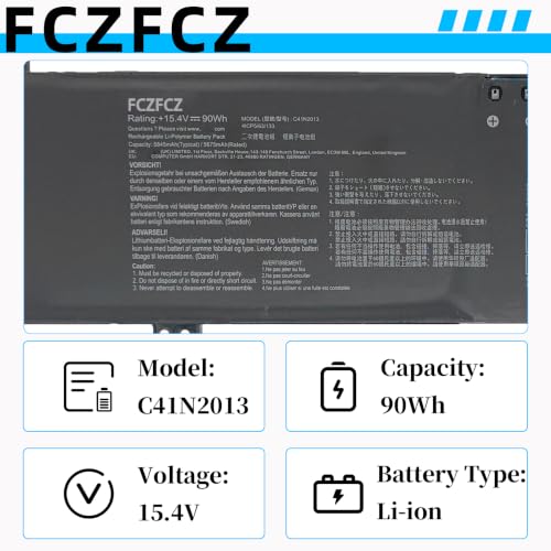 Image of C41N2013 Battery Replacement for Asus ROG Strix Scar 15 G533 / G15 G513 / G17 G713 / Zephyrus M16 GU603 / G15 GA503 / S17 GX703 / TUF Gaming F15 FX507 Series C41N2013-1 0B200-03880000 90Wh
