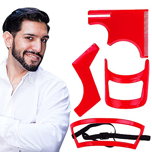Graplan Ensemble de 4 pièces Kit d'outils de Mise en Forme de Barbe Outil de Façonnage de Barbe pour Barbe,Bouc et Décolleté,Gabarit de Rasage,Guide de Coupe de Cheveux Parfait et Kit de Toilettage Cover