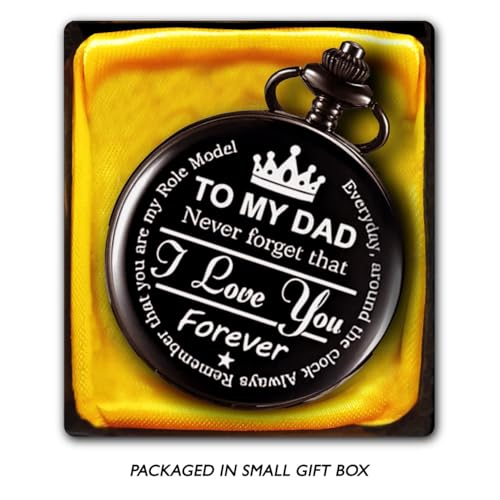 Image of Dad Pocket Watch Gift for Men - Vintage Retro Printed Keepsake Watch with Chain, Unique Father's Day, Birthday Gift for Papa, Daddy, Husband, Grandfather, and Father-in-Law