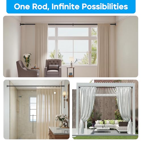 Image of Tension Curtain Rod Black Shower Rod 40-103IN Long Curtain Rods No Drilling Adjustable Tension Rods of Shower or Bathroom Outdoor Window Patio Diameter 1.26In