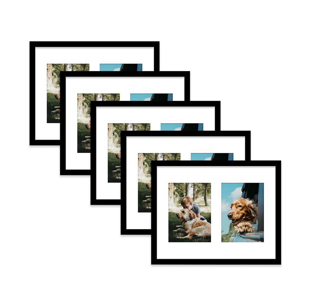 Black Multi Photo Frame - Holds 2 x 7x5 Pictures, Family Collage Picture Frame for Wall Display, 14x11 Frame size, Set of 5