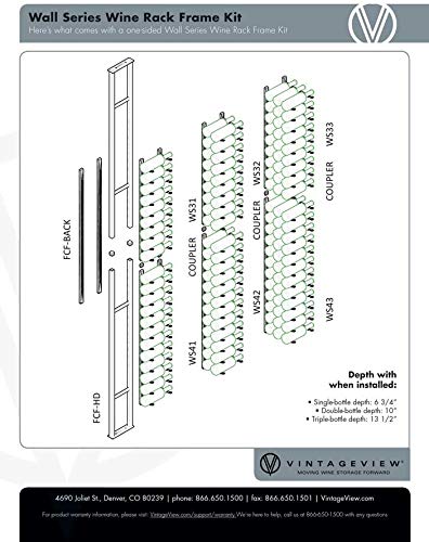 VintageView W Series One - Sided Floating Wine Rack Kit (63 Bottles, Satin Black) Stylish Modern Wine Storage with Label Forward Design