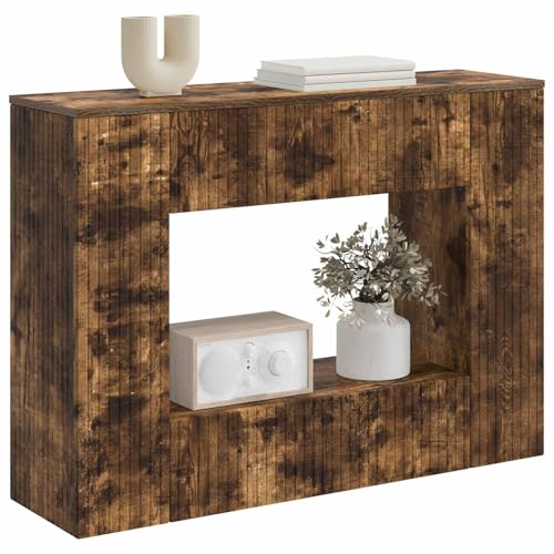 vidaXL Mesa de pared Roble Ahumado 101x29x74 cm Madera Construida, Mesa consola rectangular moderna, duradera y resistente a la humedad, muebles de entrada versátiles con acento para el