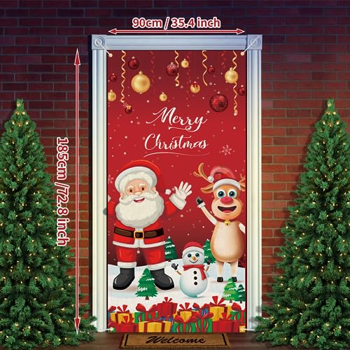 AOLOA Christmas Door Cover With Santa & Reindeer, Hanging Banner for Xmas Winter Party - Image 2