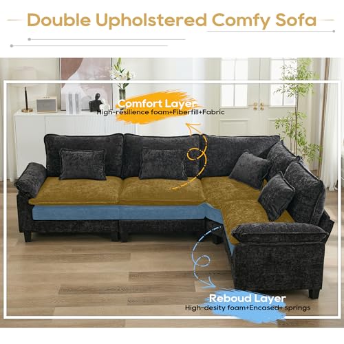 Image of URRED Oversized Modular Sectional Sofa,Black:116 inch V Shaped