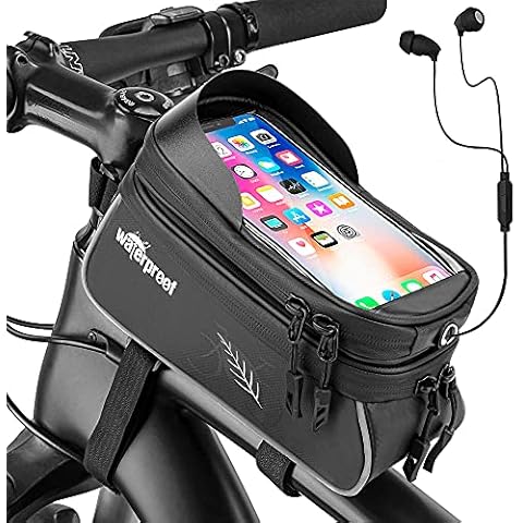WOTOW Bicycle Phone Mount Bags, Waterproof Bike Front Frame Top Tube Handlebar MTB Cycling Bag with TPU Touch Screen Cell Phone Holder, Fits for iphone7 8 Plus/XR/Xs Max Samsung Huawei Up to 6.6" Cover