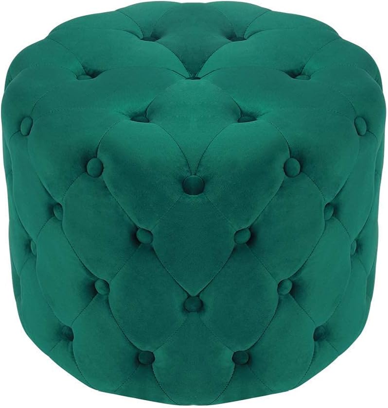 Deep Buttoned Round Ottoman Stool Seat Multi-Functional Footstool Chair Bed End Stool Children Toy Chest Milking Stool Feet(50 * 50 * 38 Green)