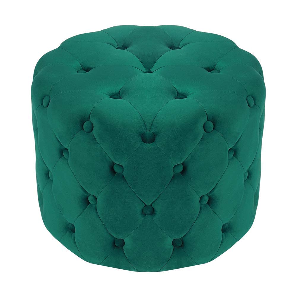 Tabouret de traite pieds vert rond 50cm avec coffre de rangement et assise boutonnée