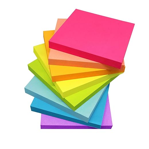 Sticky Notes 3x3 Inches,Bright Colors Self-Stick Pads, Easy to Stick for Home, Office, Notebook, 82 Sheets/pad