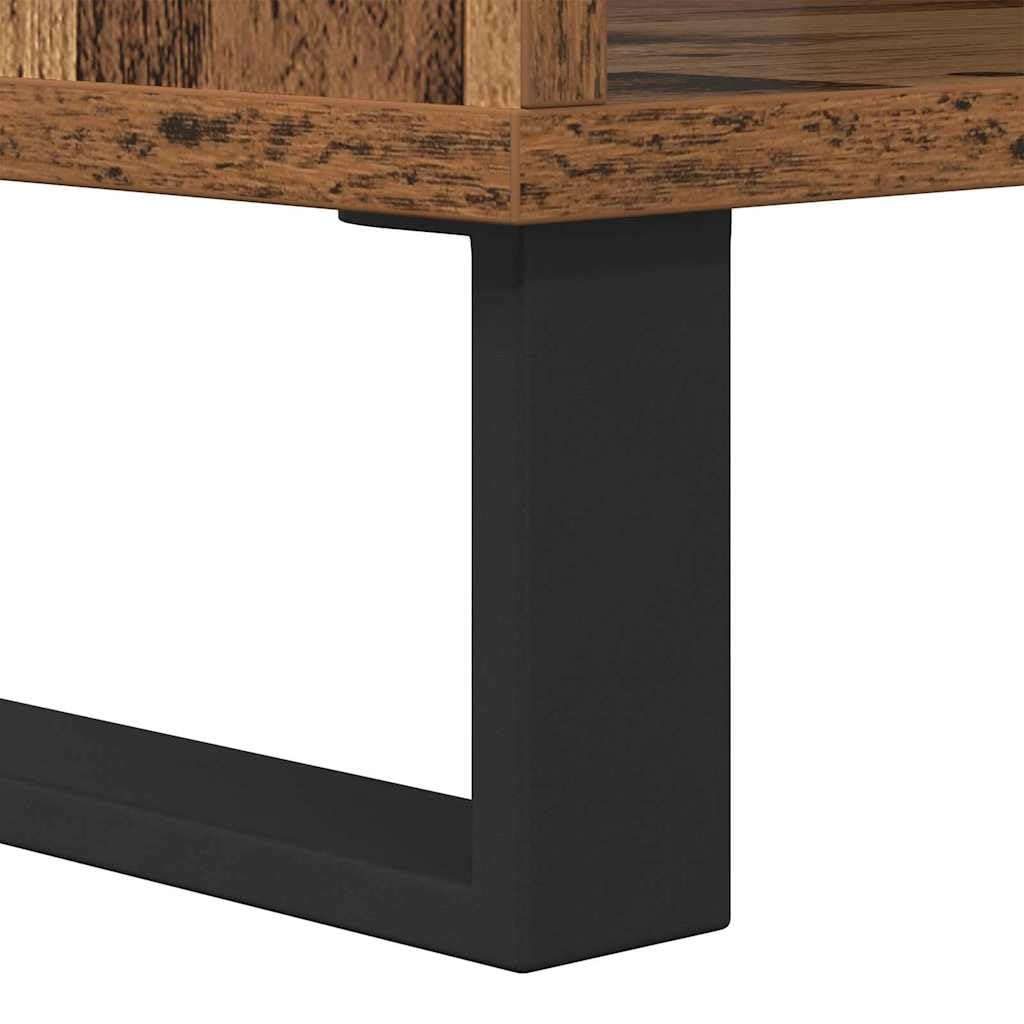 Tavolino da salotto legno vecchio 60 x 50 x 40 cm con struttura in metallo, ripiano portaoggetti salvaspazio ideale per soggiorno, camera, ufficio, design moderno e vintage