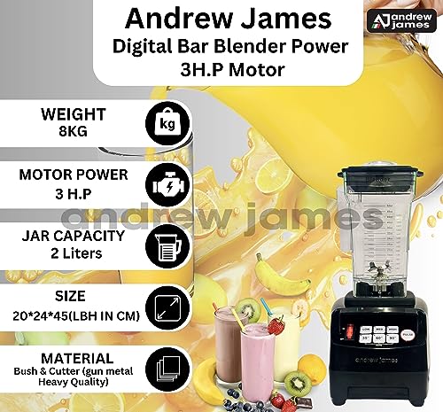 Image of ANDREW JAMES Professional Bar Blender DIGITAL OPERATED 3 H.P Motor. 2 Year Warranty. MILKSHAKES, smoothies, ice crushing, cocktails and many more | Commercial For Industrial Use