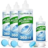 YogaMedic Kontaktlinsen Flüssigkeit Multipack- 3 x 360 ml, 1 x 100ml - 3 x Kontaktlinsenbehälter - Linsenflüssigkeit Weiche Linsen - Kontaktlinsenflüssigkeit mit Panthenol für Angenehmes Tragegefühl