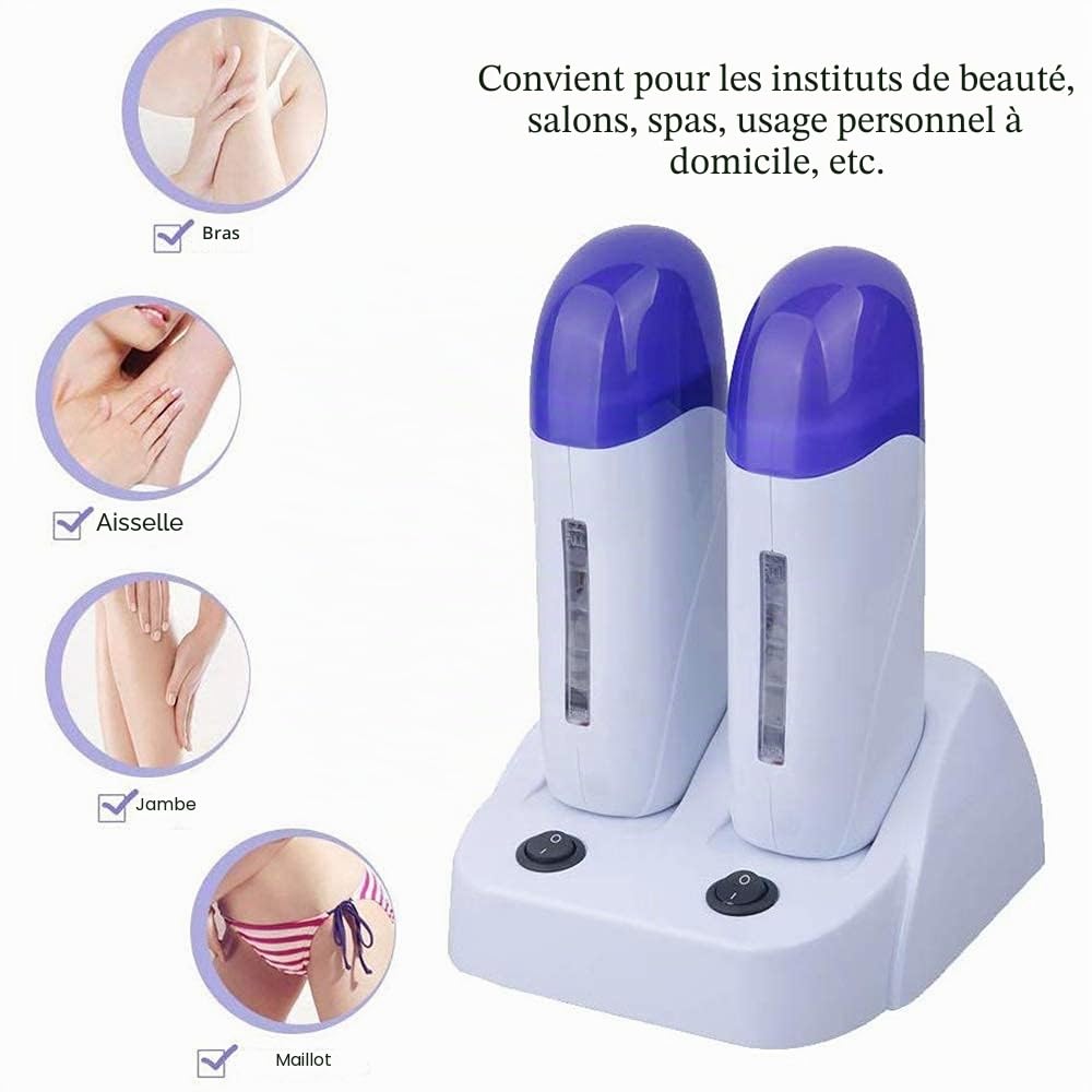 Chauffe Cire Roll on Epilation Epilateur professionnel roll on Appareil Cartouches Cire épilation（Double）