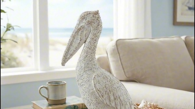 Figura Decorativa Pelícano Cerámica Blanca 14 in miniatura 7