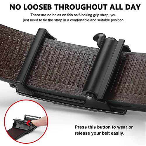 Image of GUSTAVE Men's Leather Belt Adjustable Auto Lock Buckle Belt for Men (Black E)
