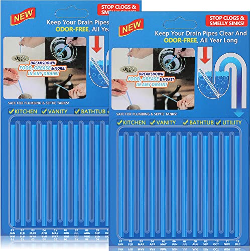Saisn Drain Cleaner Sticks Pack of 24 Easy Flow Drain Sticks Unblocker Sink Deodorizer Sticks Keeps Drains Pipes Clear for Bathroom Kitchen (Blue)