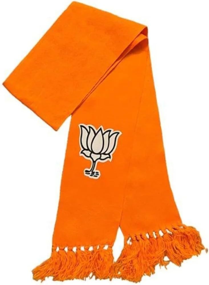 OMG Flag BJP Lotus Symbol Cotton Scarf (Patka) 60x5 Inch | Bharatiya Janata Party Orange Political Gamcha Lotus Print | Election Campaign Neck Stole for Men & Women-image-42