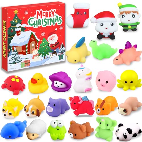 Chennyfun Calendario de Adviento de Mochi Squeeze Toy para Niños, Calendario de Adviento de Cuenta Regresiva de 24 días para Niños Niñas, Calendario Adviento de Navidad Kawaii Squishy Regalo