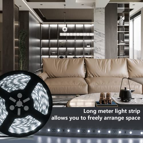 Image of LED Strip Lights White 65.6ft Dimmable 6000K Bright White Strip Lighting, 12V 20M 1200 LEDs 2835 Flexible led Light for Kitchen, Under Cabinet, Bedroom, Wardrobe.