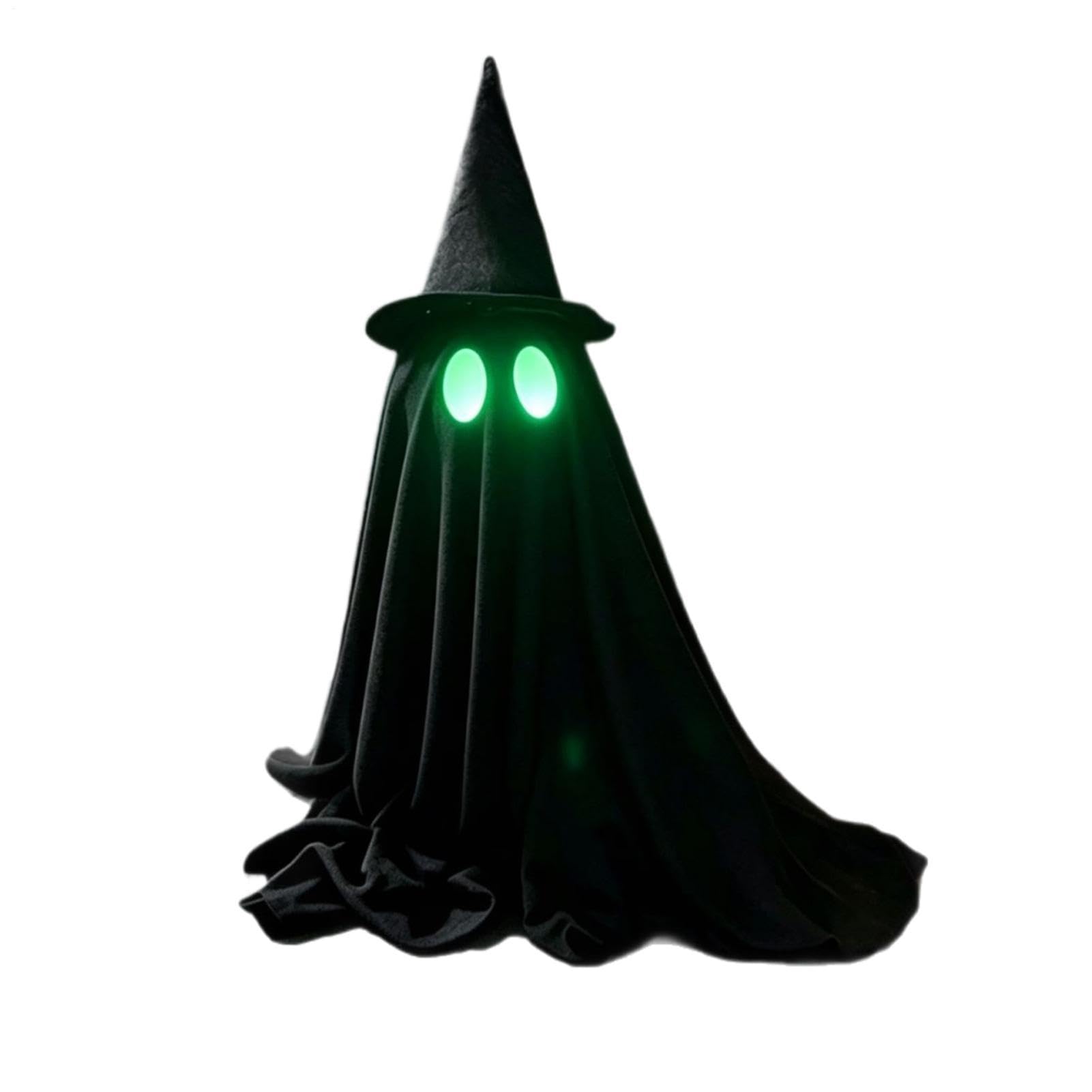 Fantasma de Halloween luminoso negro con sombrero de bruja para decoración de hogar