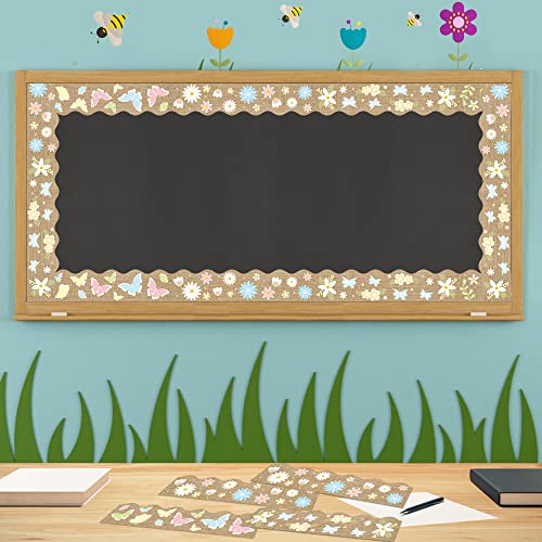 Beyumi 80Pcs Summer Flowers Butterfly Bulletin Board Borders Springtime Floral Burlap Scalloped Border Trim For Classroom Back To School Classroom Reading Room Office Chalkboard White Board Decoration #TOP3