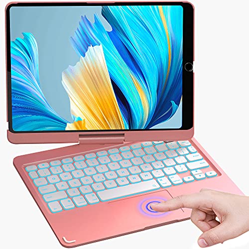 iPad 10.2 Keyboard Case with TouchPad, iPad 9th/8th/7th Gen, iPad Pro 10.5”, iPad Air3,7-Color Backlit, 360 Rotatable, Wireless Bluetooth Keyboard Protective Folio Cover, Auto Sleep/Wake (Rose Gold)