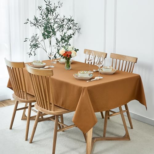 Image of maxmill Fall Tablecloth Stain Resistant Waterproof Wrinkle Resistant Spillproof Soft Weaved Pattern Table Cloth for Dining Room Harvest Thanksgiving Parties, Rectangle 70 x 108 Inch, Amber