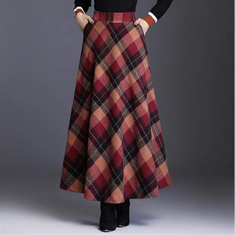 Amazon Co Jp ウールチェック柄スカート女性秋冬ロングスカートハイウエスト細いaラインスカート傘スカート長くて厚い冬のスカート 服 ファッション小物 Amazon Co Jp ウールチェック柄スカート女性秋冬ロングスカートハイウエスト細いaラインスカート傘スカート長くて厚い冬のスカート 服 ファッション小物