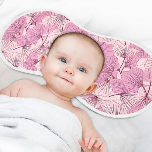 J JOYSAY Ginko Pink Leaf Baby Burp Cloths for Boys Girls Large 22''x11'' Cotton Fabric Drool Cloths Extra Absorbent Soft 4 Layer Newborn Towel for Girl 1 Pack4