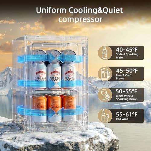 Image of Antarctic Star 18L Mini Fridge Cooler 24Can, Beverage Refrigerator with Quiet Compressor, LED Light,Freestanding Small Fridge with Electronic Temperature Control for Home and Bar(40-61 ℉)