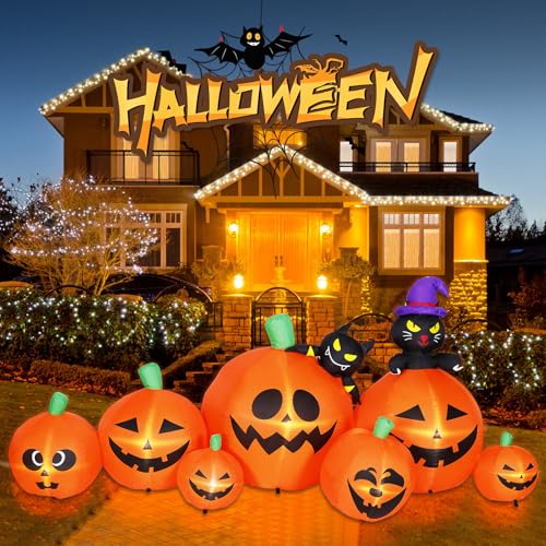 Lumiwind LW-8F-PPKF 8 Ft Halloween Inflatable Pumpkins With Black Cat And Bat Decorations Outdoor, Blow Up Yard Decoration With Built-In Led Lights Décor For Lawn Garden Holiday Party thumb #1