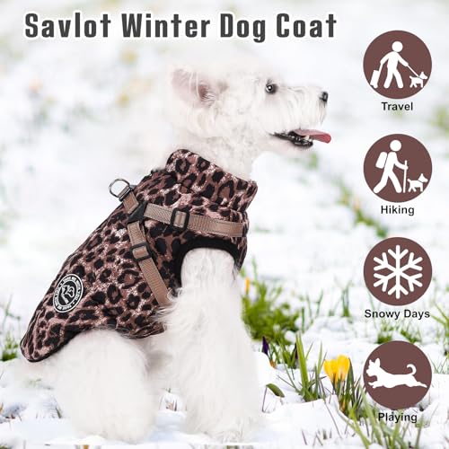Savlot Hundemantel mit Geschirr Welpenmäntel Kleine Hundejacke mit Reißverschluss wasserdichte Winterjacken für kleine und Mittelgroße Hunde