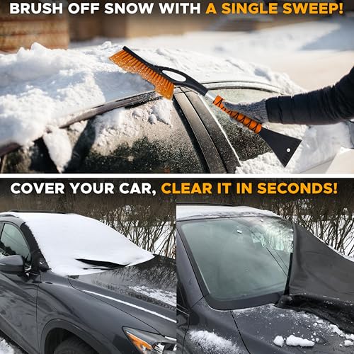 Image of EcoNour Car Windshield Cover for Ice and Snow (69 inchx42 inch) | Snow Brush and Ice Scrapers for Car (1 Pack) with Scratch Free Bristle Head | Winter Car Kit for Cars, Trucks, SUVs