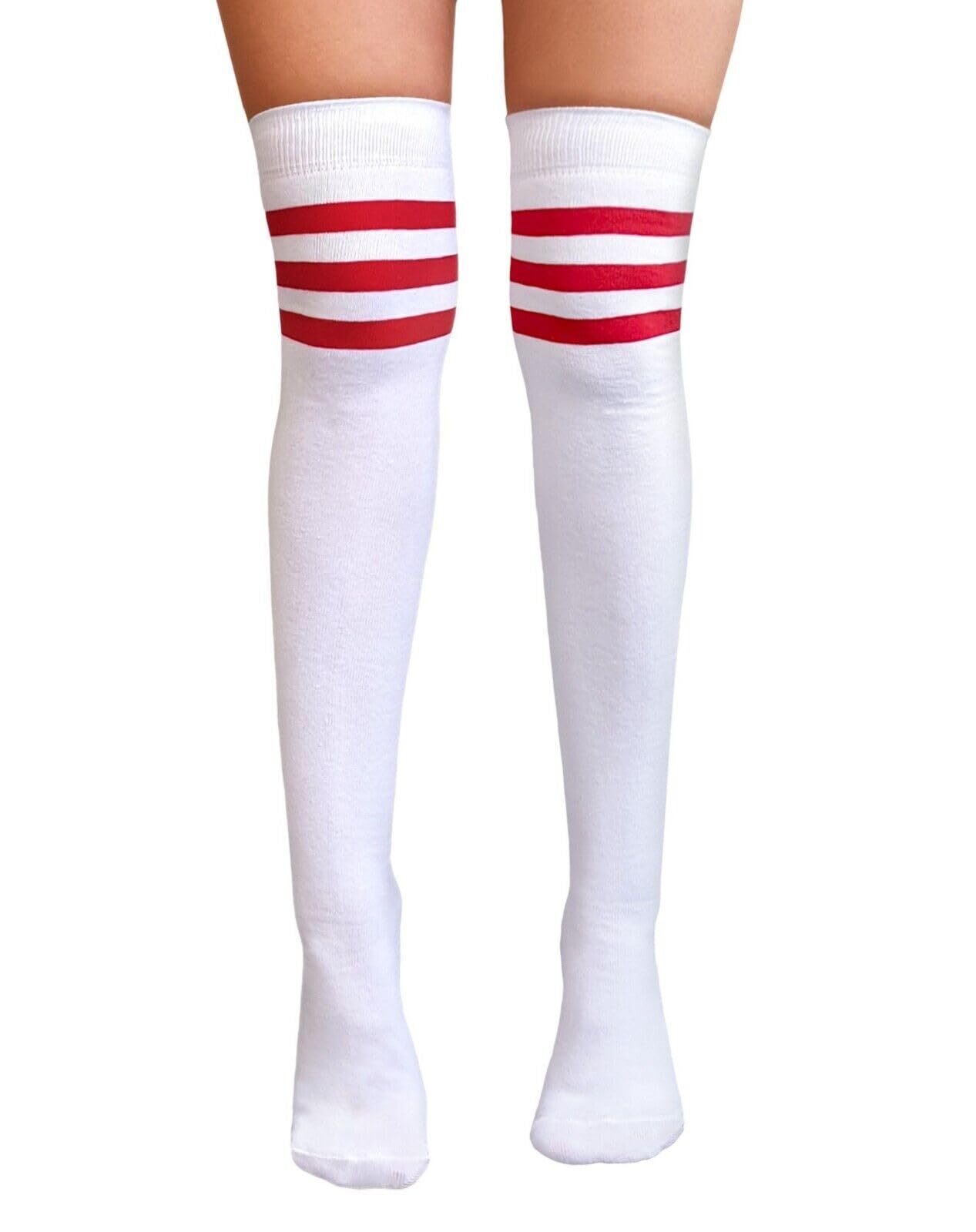 NuJake Referee Style Over The Knee Cotton Rich Socks (White With Red)