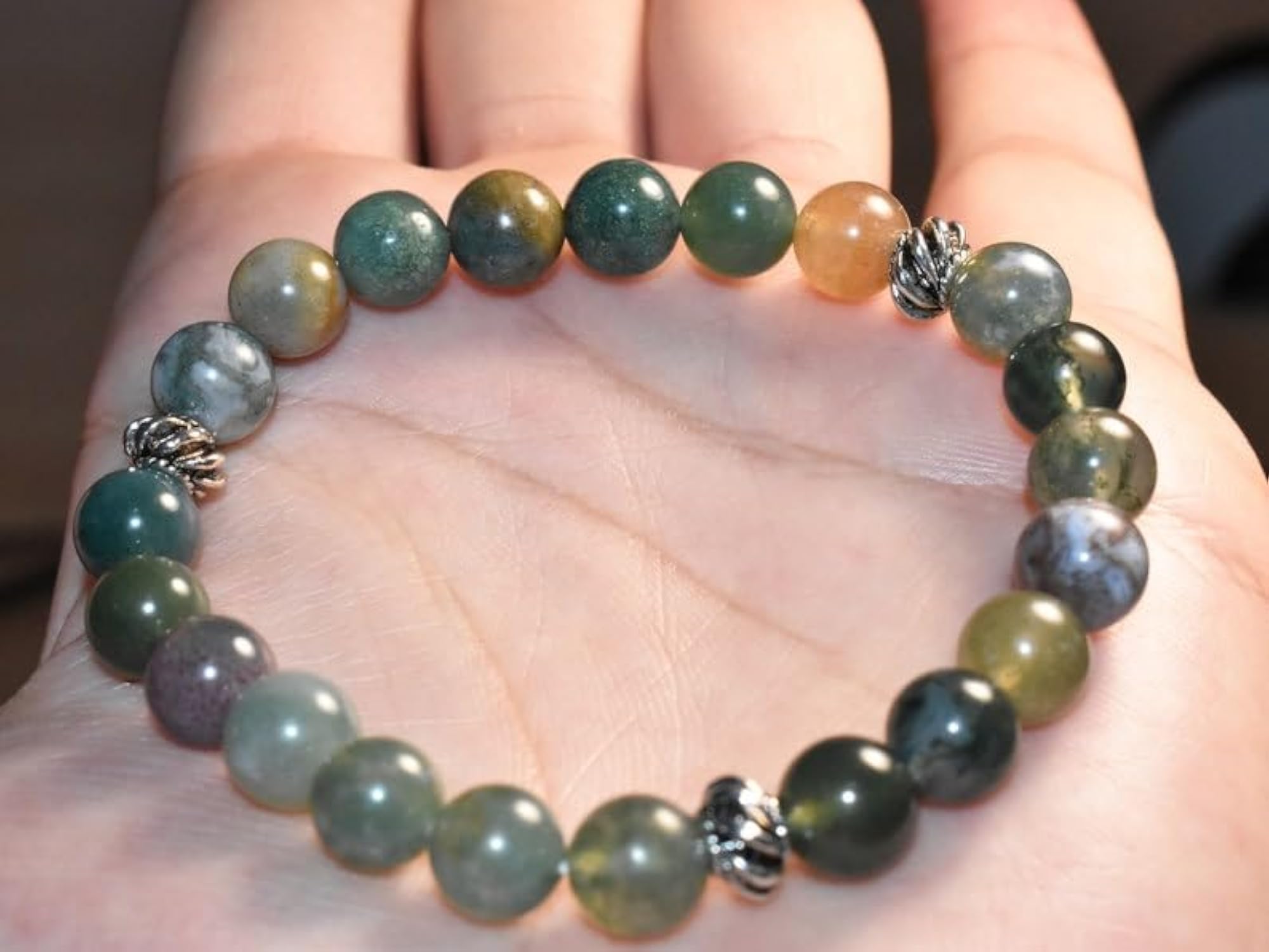Unisex Natural Indian Agate 8mm Round Beads Stretchable Bracelet