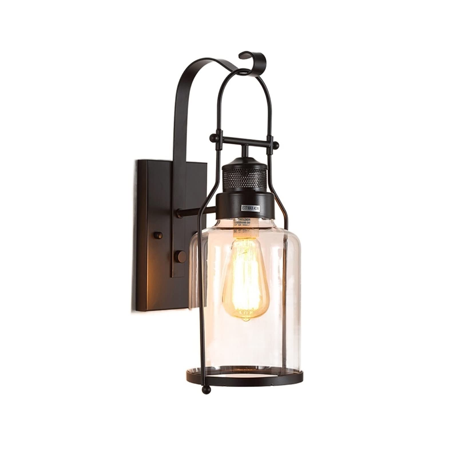 WADRBSW Creative Retro Glass Wall Lamp Chandelier Home Decoration Lamp Living Room Garden Balcony Lighting Lamps Waterproof Sunscreen Outdoor Wall Light Stylish (Color : Black) to Pursue Happiness