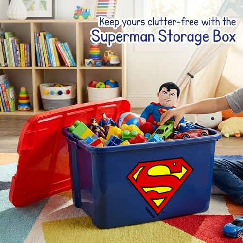 Image of Nayasa Superman Toy Box 50 Ltr | DC Superhero Print Plastic Storage Box with Lid | Stackable Organizer & Strong Durable | Blue