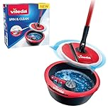 Vileda Spin & Clean, Lavapavimenti Con Sistema di Strizzatura Manuale attivabile attraverso il Manico, Set per la Pulizia dei Pavimenti con Secchio, Rullo pulente, Piastra, Panno 100% Microfibra