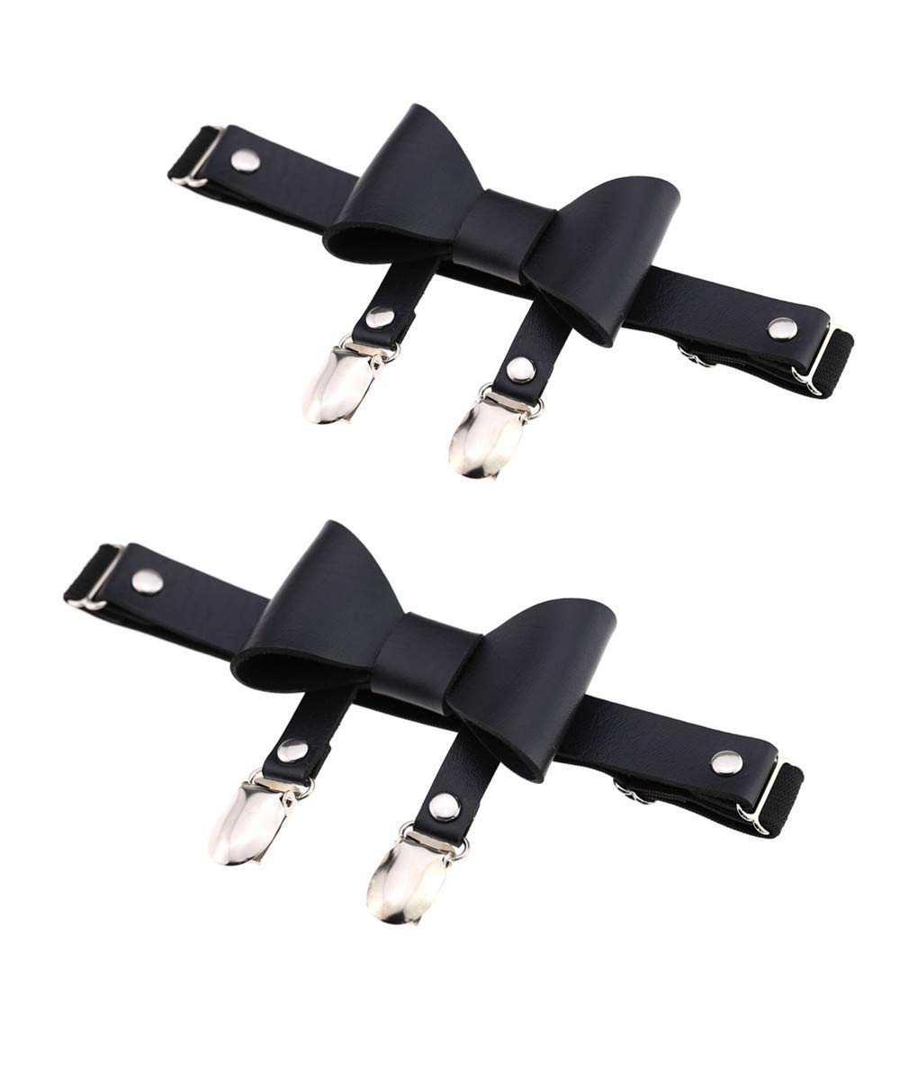 Adjustable Elastice 2 Rows Leather Leg Harness Garter Belt Punk Gothic Thigh Ring Garter: Black Bowknot With 2 Clips