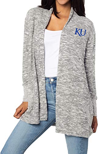 Chicka-d Kansas Jayhawks Women's Cozy Fleece Cardigan Heather Grey, Medium