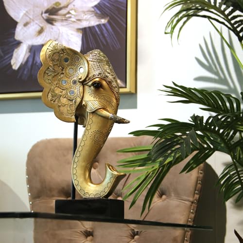 Tête éléphant dorée en résine 36cm objet déco salon moderne - 6