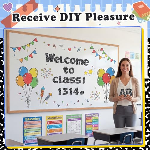 Image of Colarr 144 Pcs Glitter Bulletin Board Letters for Classroom Number Alphabet Punctuation Symbol Cutout 4'' Die-Cut Poster Letter with Adhesive Dot School Party Holiday Decor Display(Black)