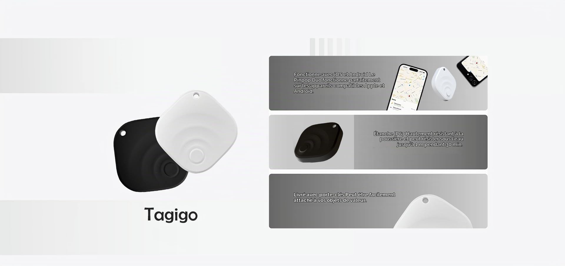 Tagigo Tracker – Fonctionne avec Google Find Hub (Find My Device), batterie remplaçable, idéal pour portefeuilles, clés, sacs, bagages (Android uniquement, lot de 4, noir)