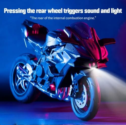 Image of Compatible for 1:12 Kavasaki Ninja H2R Motorcycle DieCast Model, Suspension and Hand Free Roller, Toy Motorcycle Collection with Music Lighting Toy for Kids (Ninja Kawasaki -Coffee)