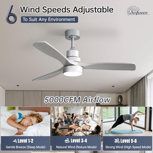 Image of Sofucor 52 Inch Wood Ceiling Fan with Light and Remote for Indoor Outdoor
