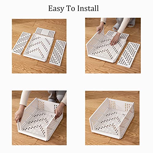 Nicunom 3 Pack Stackable Closet Organizers, Collapsible Plastic Storage Basket Large Capacity Drawer Shelf Storage Container Foldable Clothes Toy Food Rack For Kitchen, Office, Bedroom, Bathrooms #TOP6