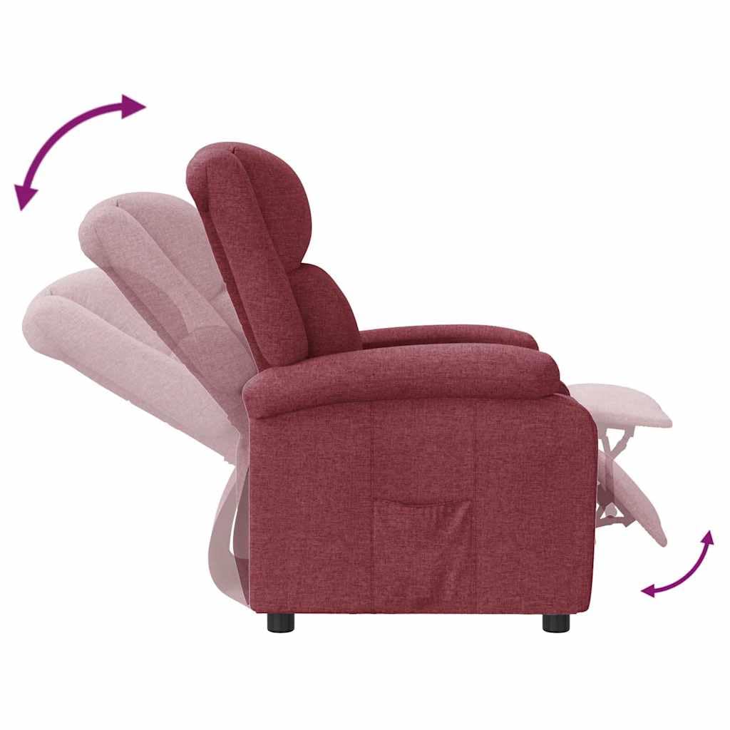 Fotel relaksacyjny w kolorze czerwonego wina z regulowanym oparciem i podnóżkiem, ergonomiczny fotel wypoczynkowy z tapicerką, drewniana metalowa rama, wygodne krzesło do czytania do salonu