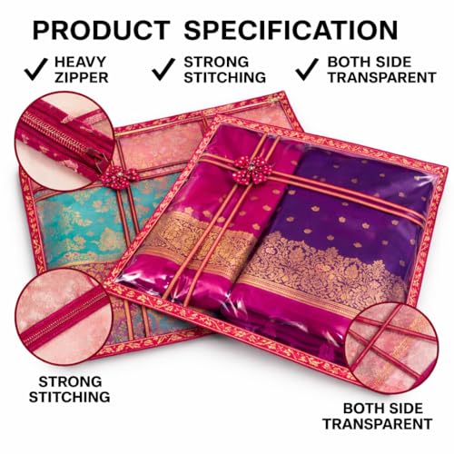 Image of RAAHII 20 piece Transparent saree cover with zip, Fancy suit packing plastic covers for sadi, duppata, clothes bags, kurti for wedding gifting or wardrobe storage organizer